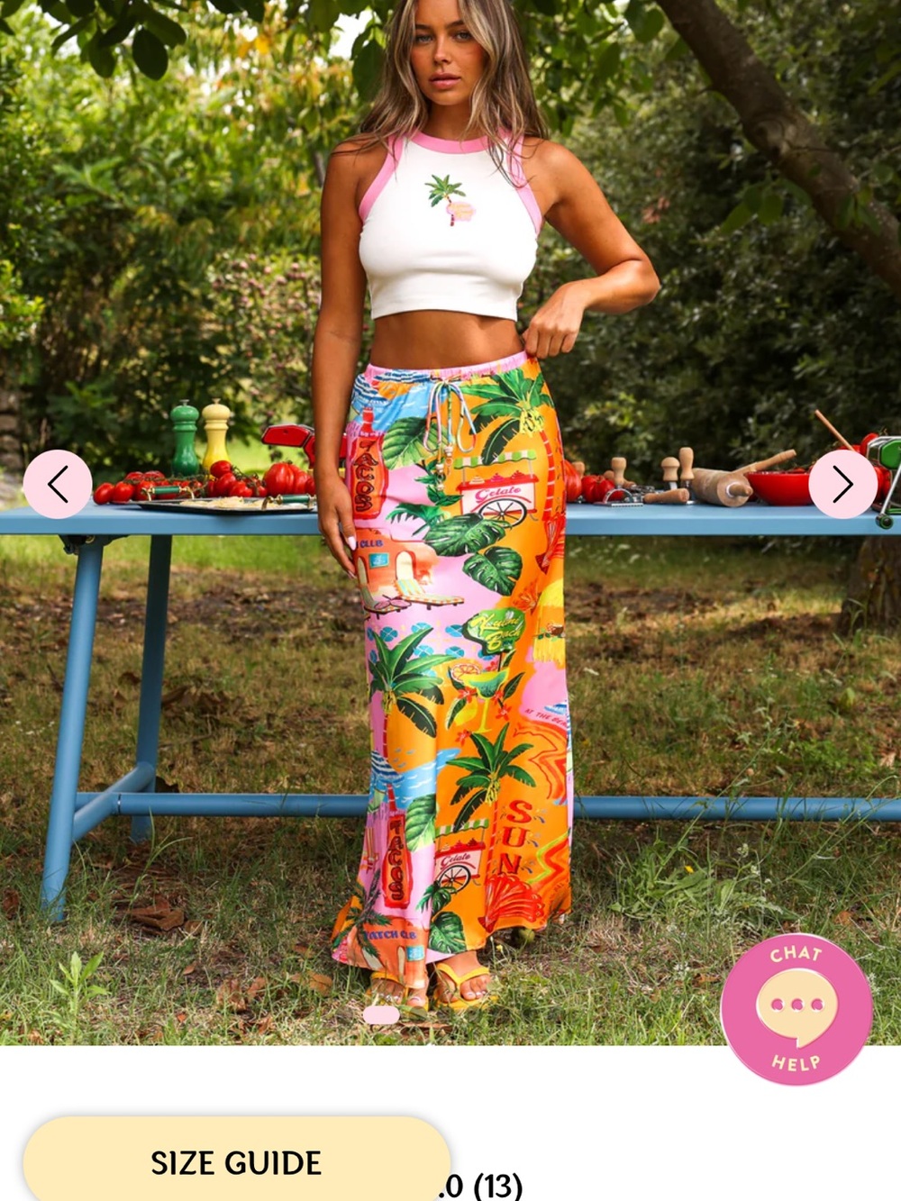 Tropical Print Maxi Skirt - Pink & Orange and top